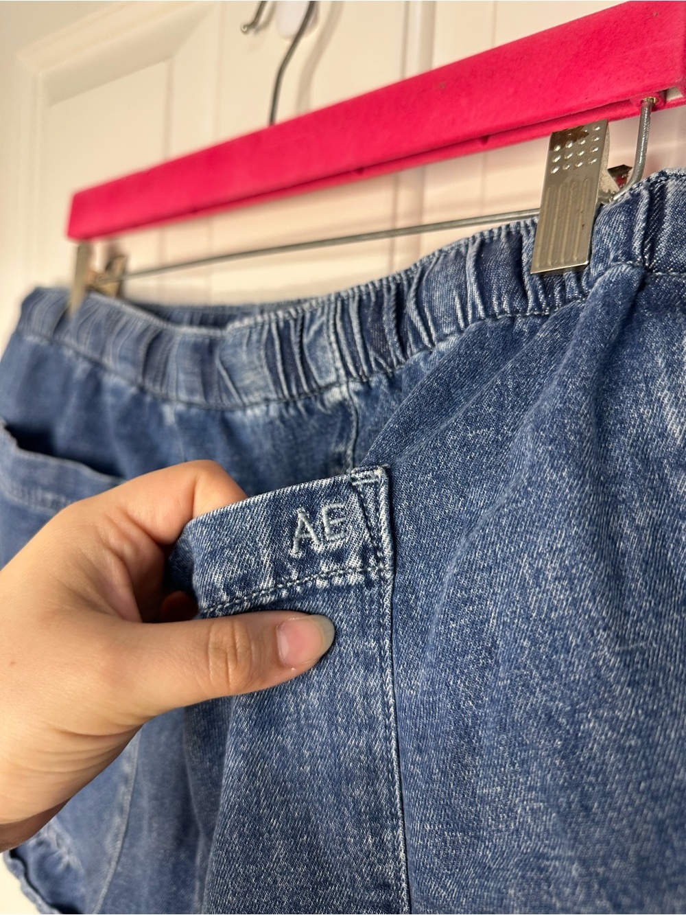 American Eagle AE Stretch Medium Wash Linen Blend Ruffle Pull On Short M Whimsy - Picture 6 of 8